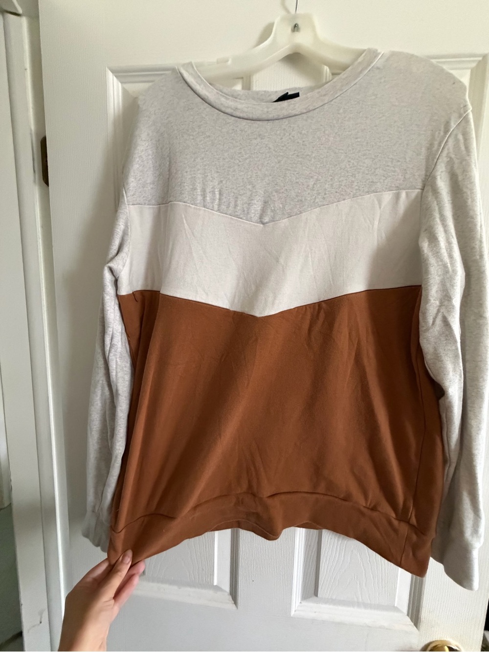 Nursing Queen Colorblock Pullover Sweater in White, Cream & Brown